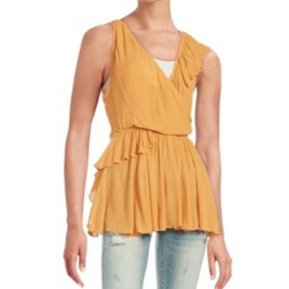 FREE PEOPLE Float Away Ruffle Top in Mango - M